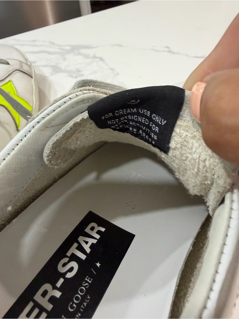 Golden Goose Deluxe Superstar Sneakers w/ Neon Yellow Star & Metallic Teal Heel - Picture 7 of 10